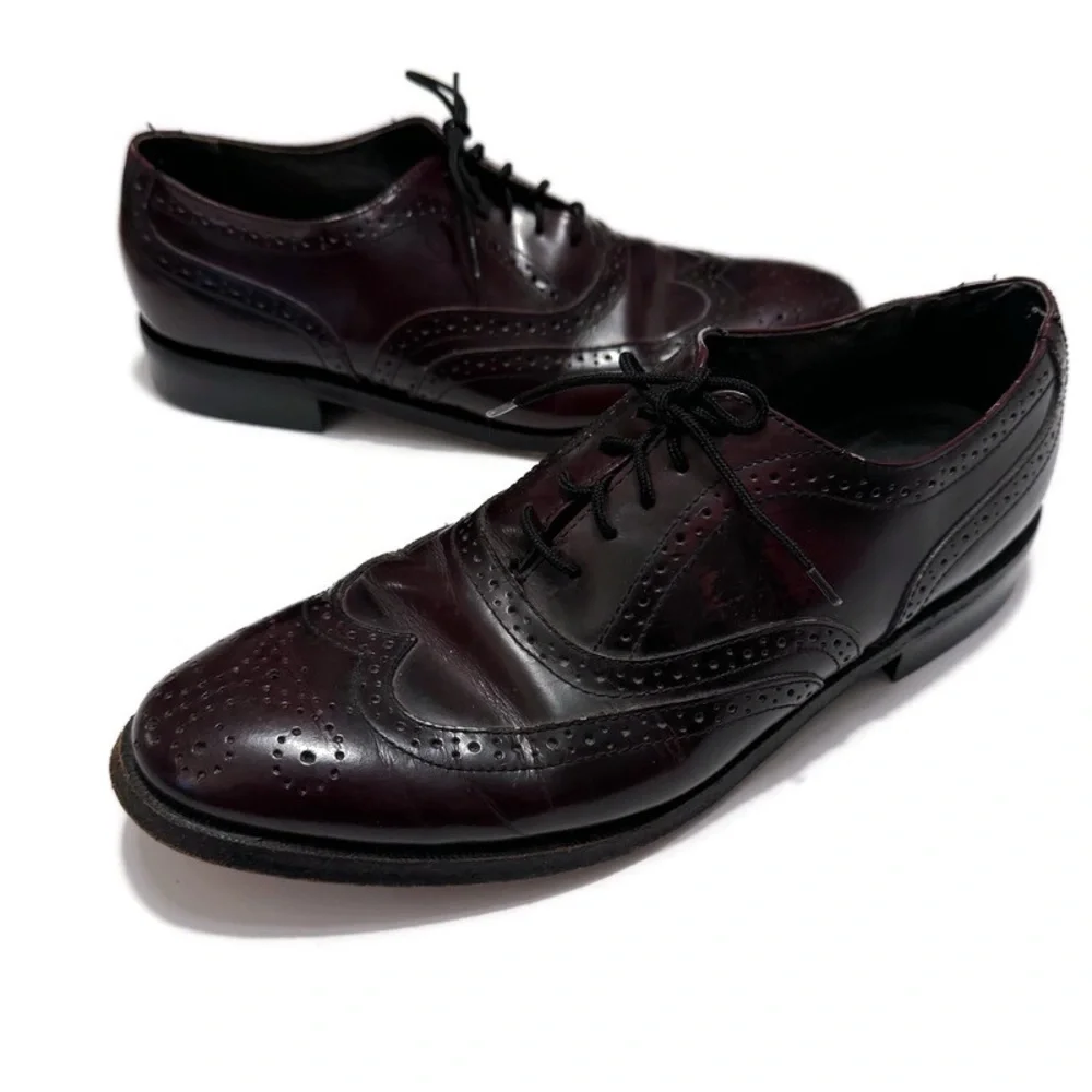 Jarman Leather Burgundy Brogue Wingtip Oxfords, Vintage Dress Shoes Men 8